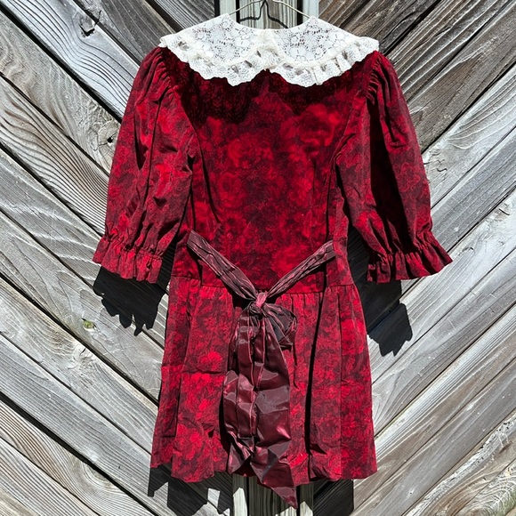 Vintage 90s 80s child cottagecore rose velvet dress vintage Victorian - Picture 6 of 10